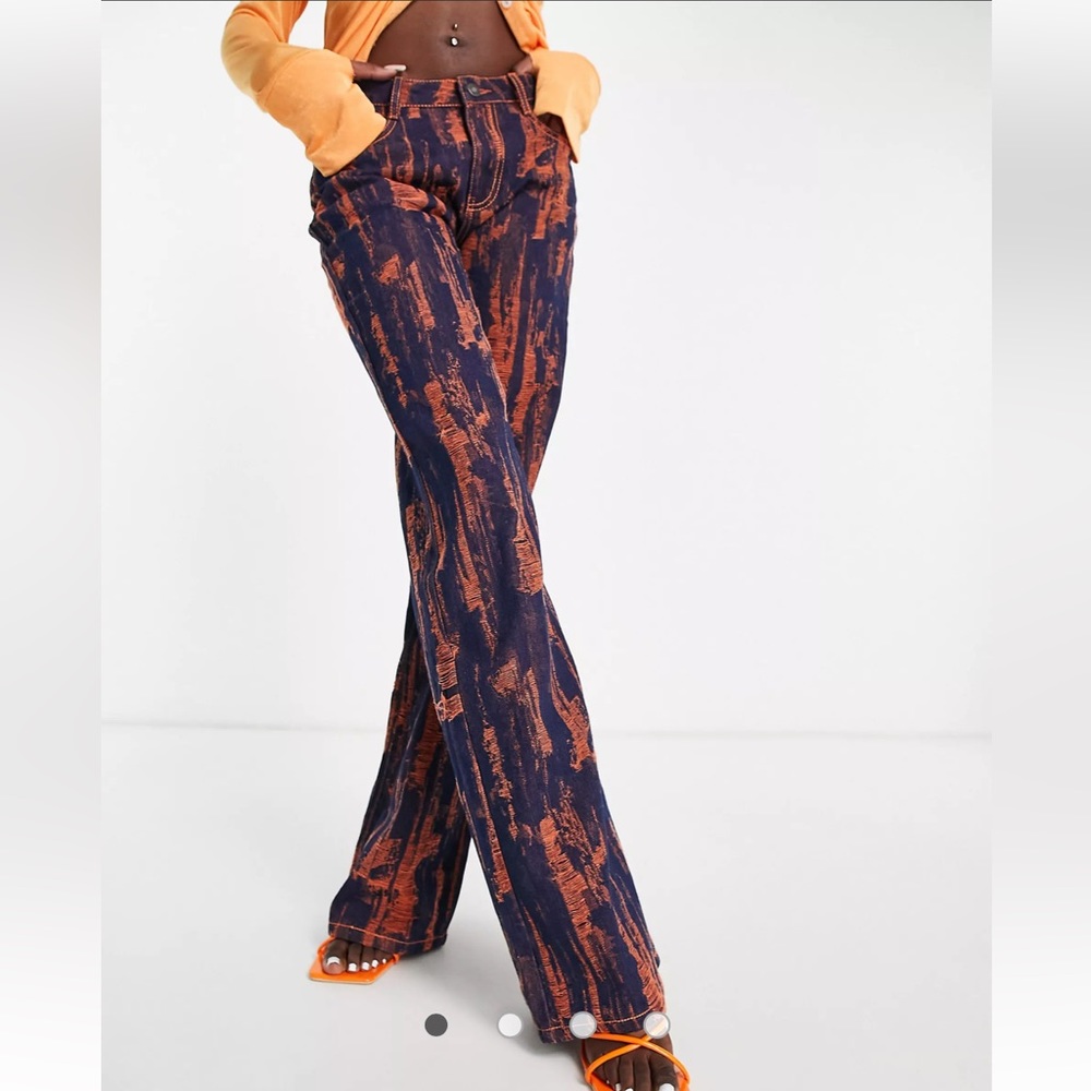 Sold Out Jaded London Y2K Boyfriend Straight Jeans in Indigo Orange Distressed - Picture 2 of 13